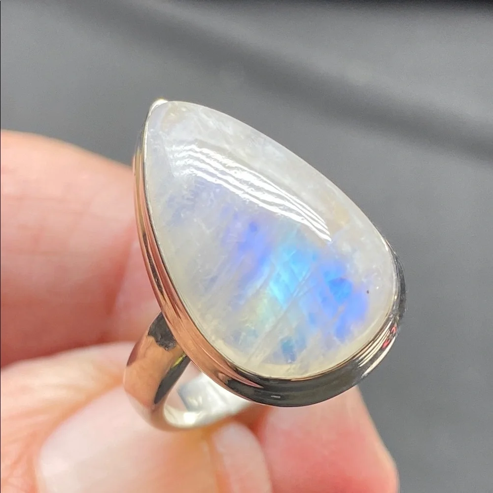 MOONSTONE RING IN SOLID STERLING SILVER 925 SIZE 6 - Picture 1 of 6